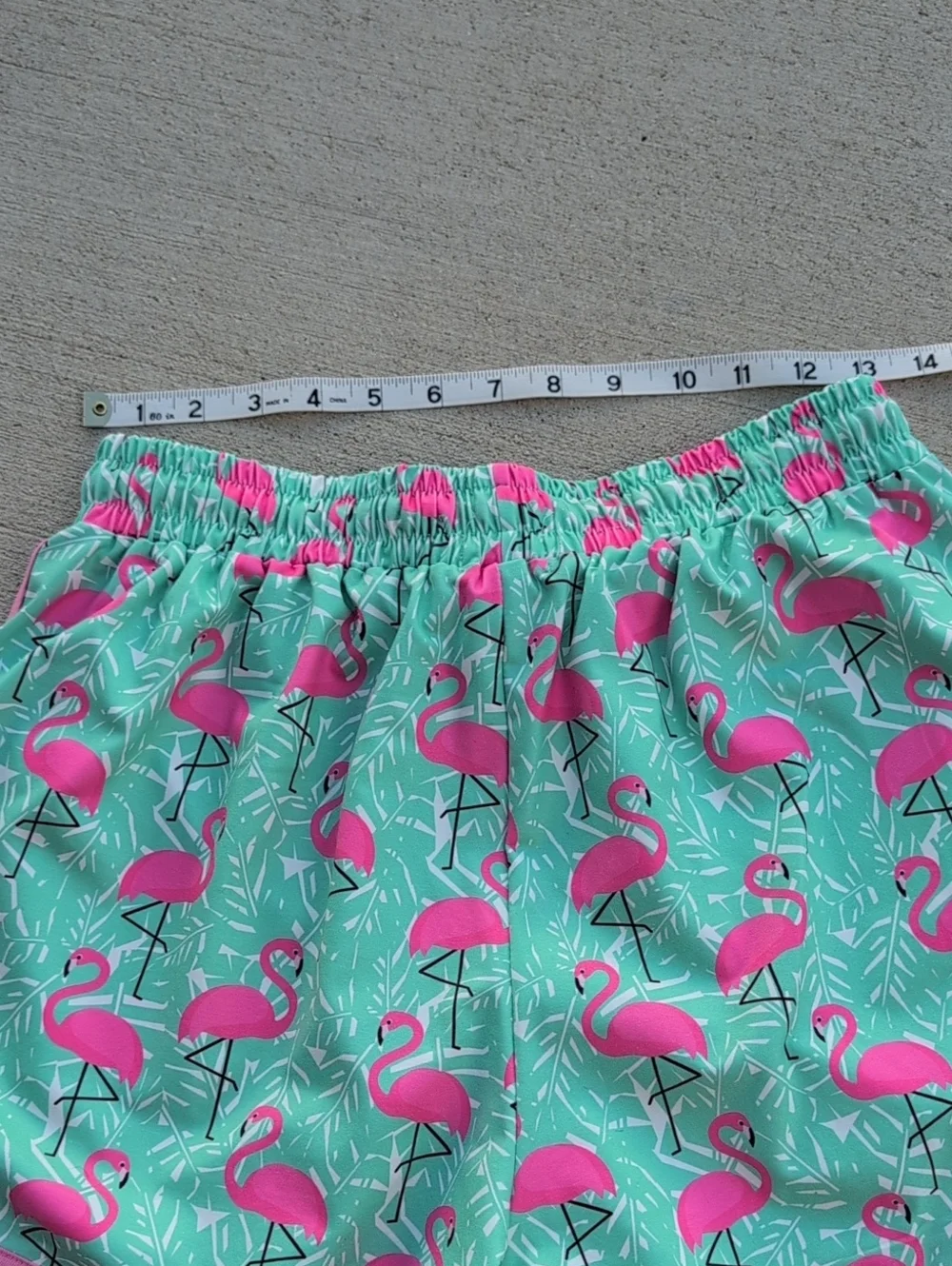Jess Lea Large Flamingo Print Shorts Teal Pink Drawstring Elastic Waist Beach 3
